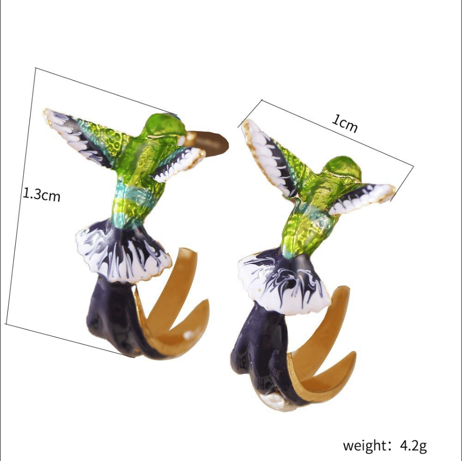 Hummingbird Earrings, Cute Bird Earrings, Semicircle Bird Earrings